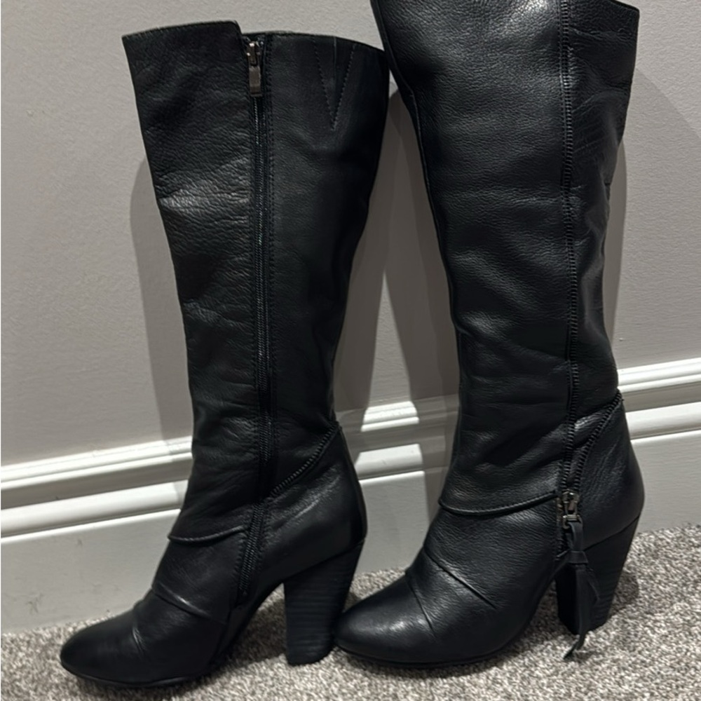 Black Leather Knee-High Boots